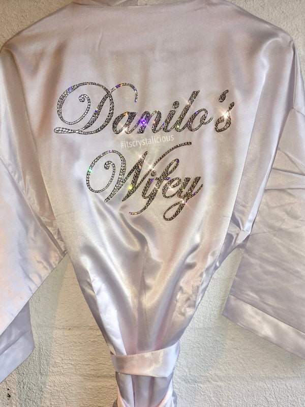 White Crystal Wifey Personalised Satin Robe*
