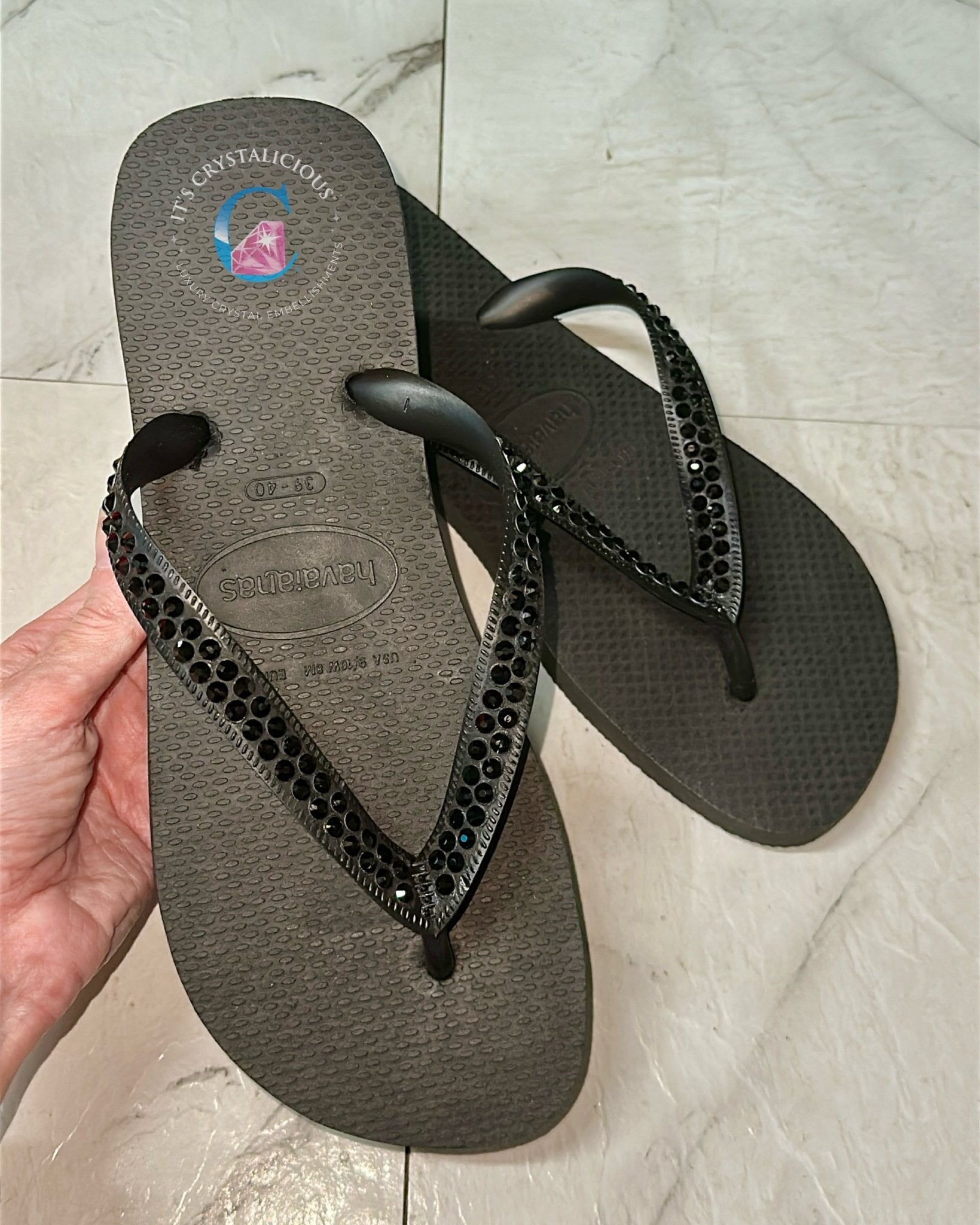 Black Thick Strap Havaianas/Jet - 2 Rows * - It's Crystalicious®
