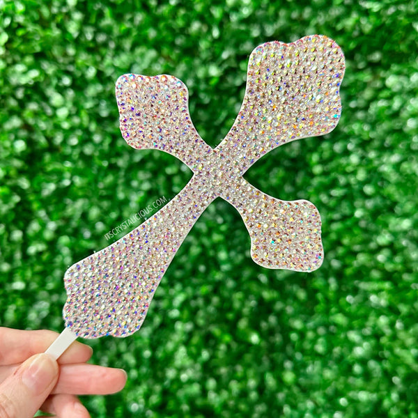 6” Curved Cross Cake Topper - Crystal AB*