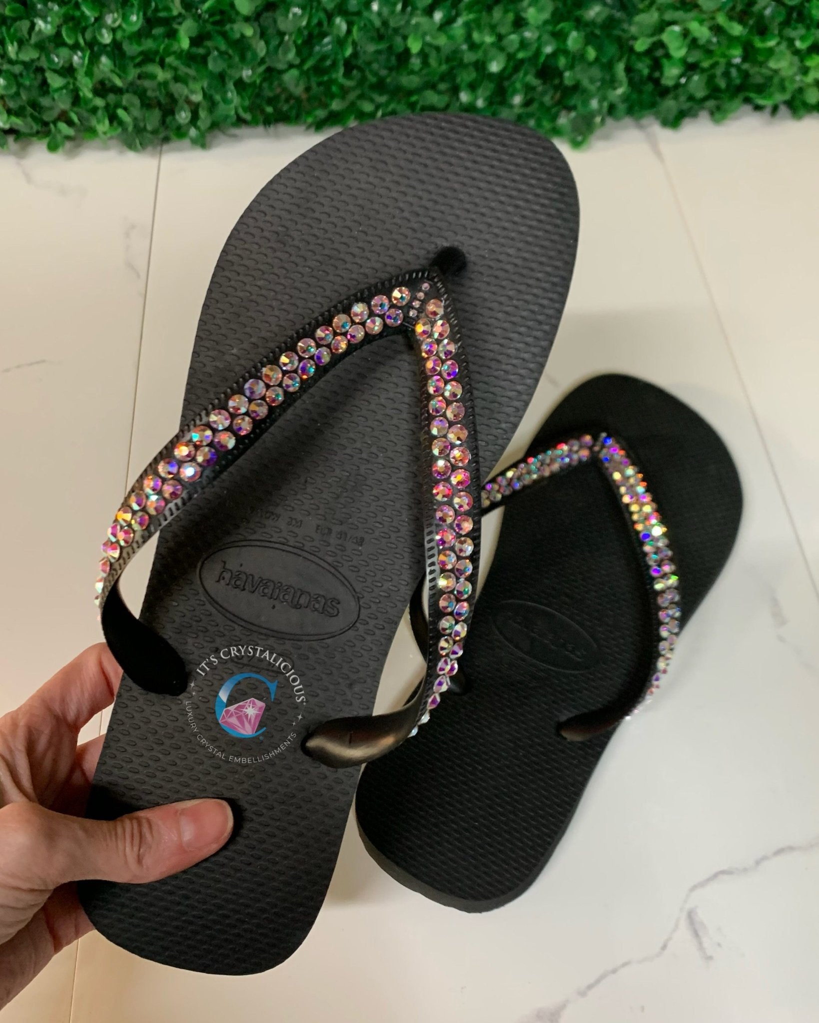 Black Thick Strap Havaiana/Crystal AB - 2 Rows * - It's Crystalicious®