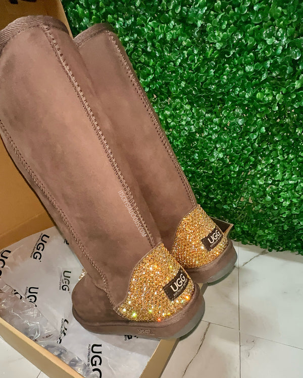 Embellished Tall Genuine Ugg Boots - Chocolate/Golden Honey*