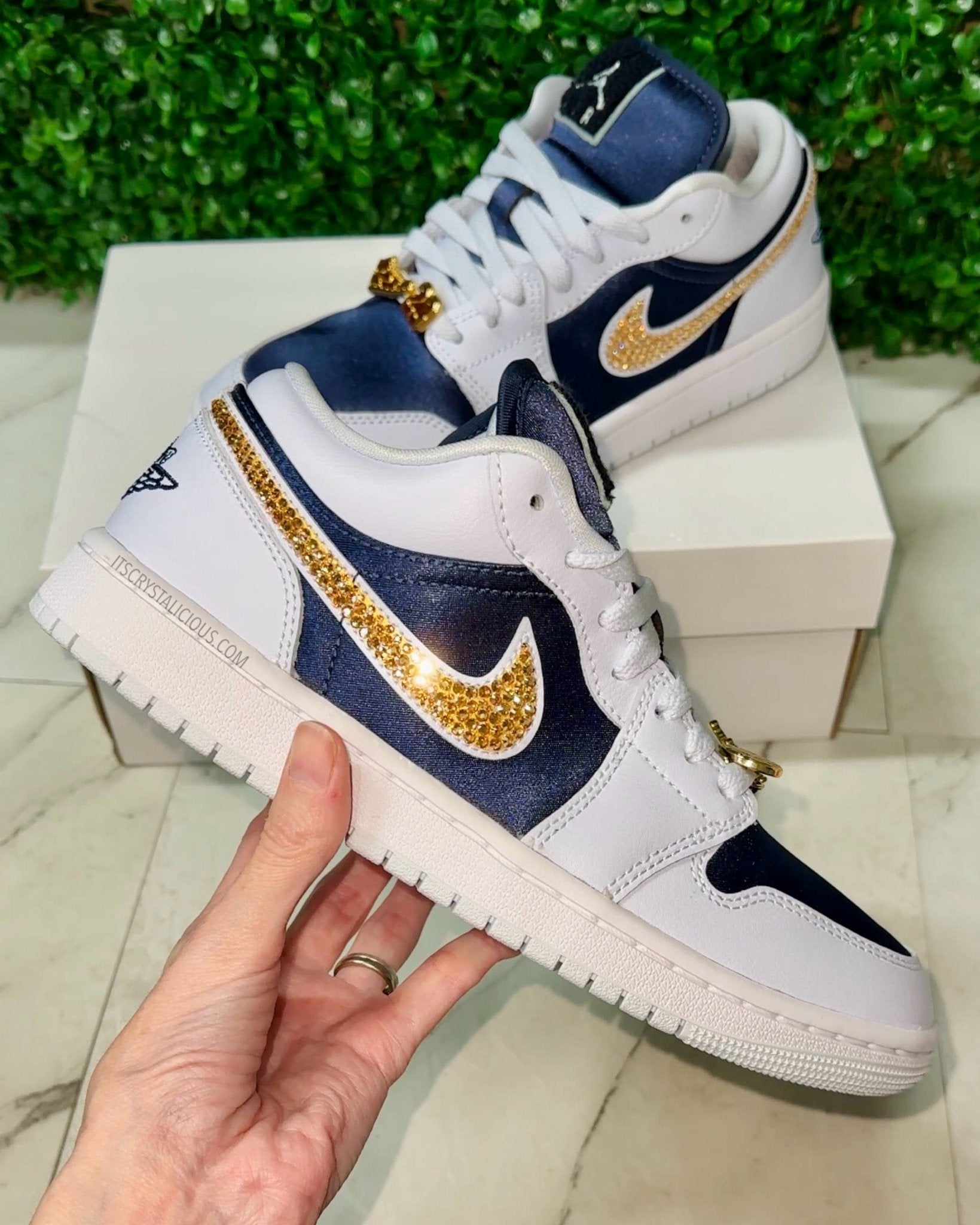 RTS - Jordan 1 - Football Grey/Midnight Navy/Golden Honey - Size US 7* - It's Crystalicious®