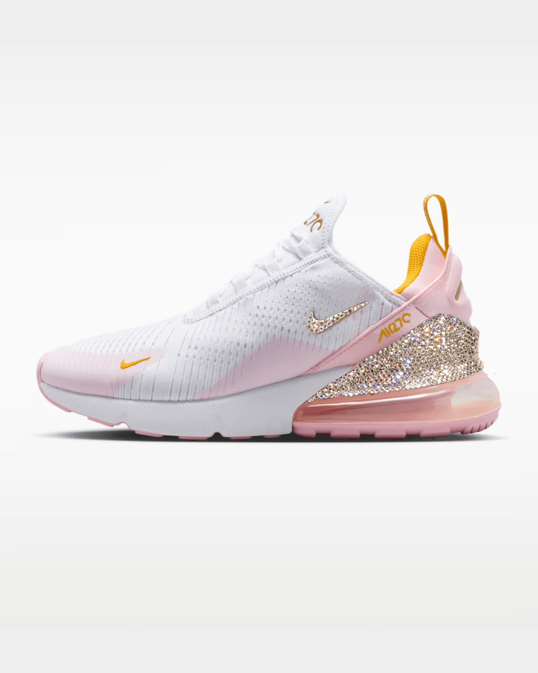Nike Air Max 270 Uni Gold/Pink Foam: Custom Crystal - It's Crystalicious®