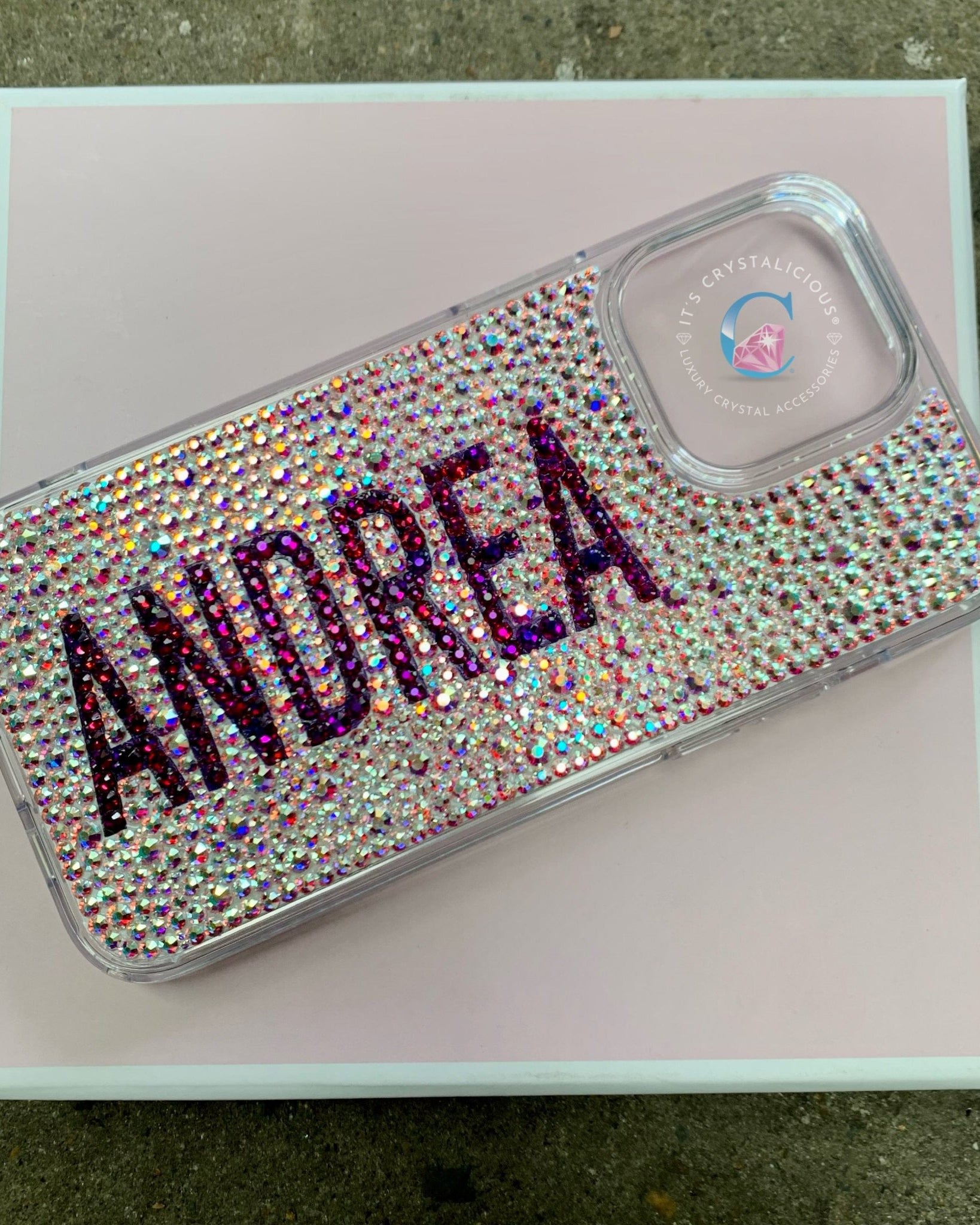 Crystal Block Name Phone Cover - Crystal AB/Volcano* - It's Crystalicious®