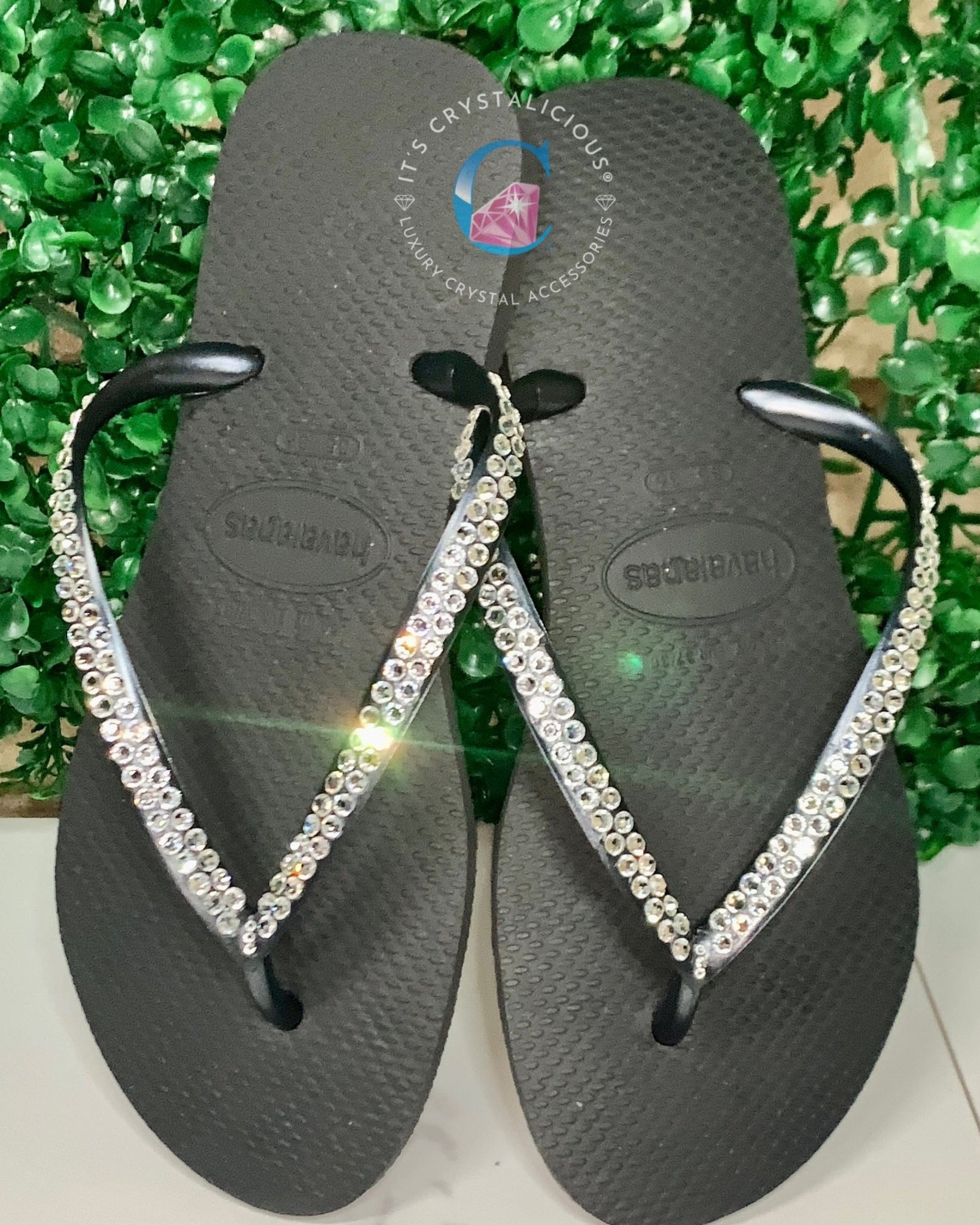 Black Thin Strap Havaianas/Crystal - 2 Rows * - It's Crystalicious®