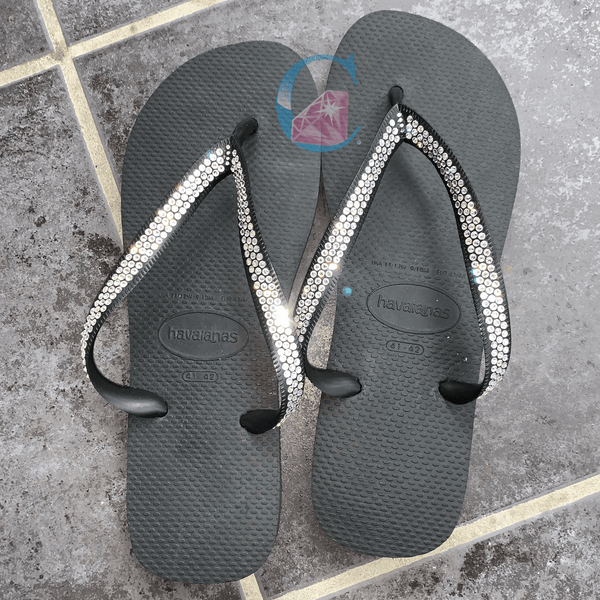 Black Thick Strap Havaianas with Crystal Clear - 3 Rows * - It's Crystalicious®
