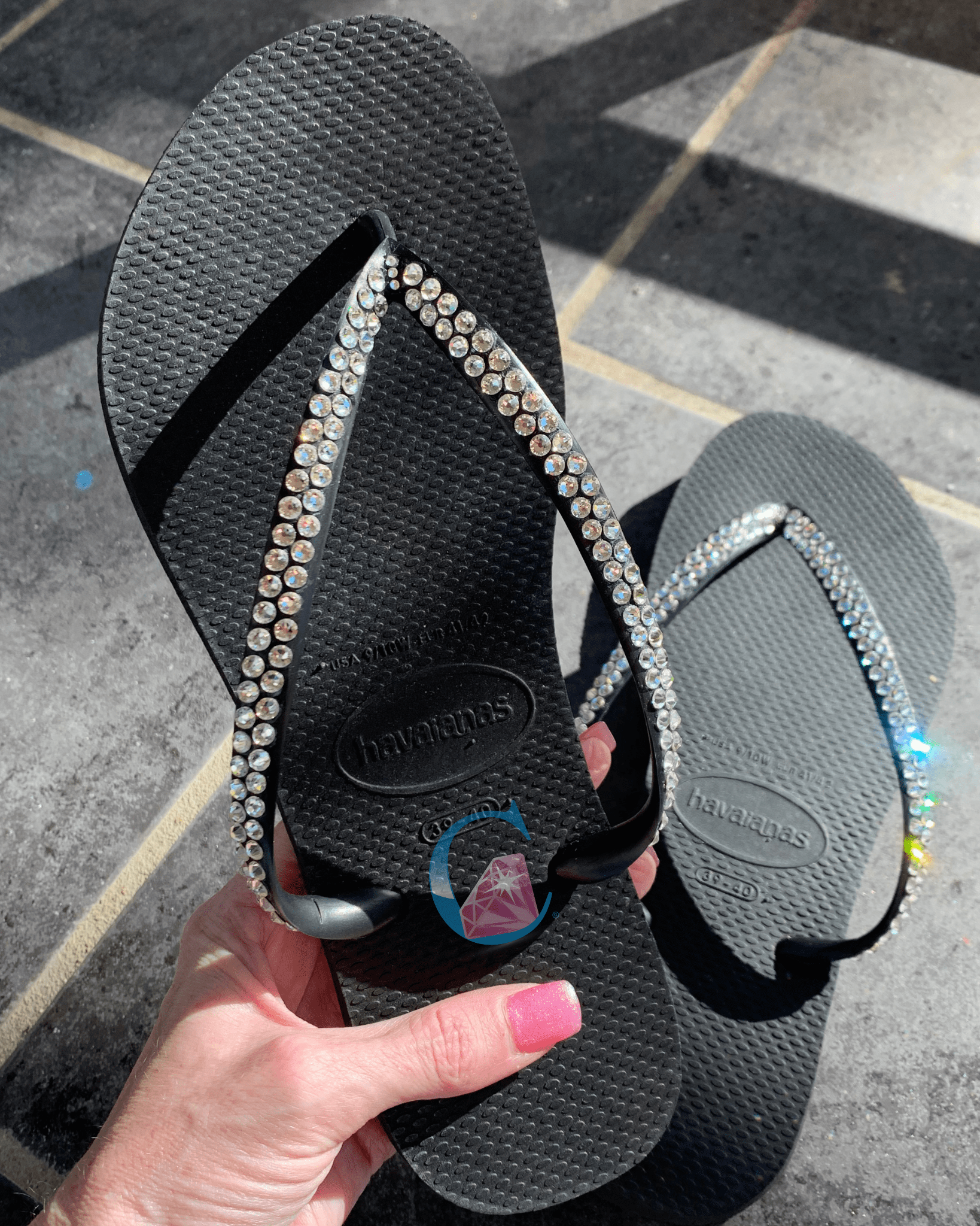 Black Thin Strap Havaianas with Crystal Clear - 2 Rows * - It's Crystalicious®