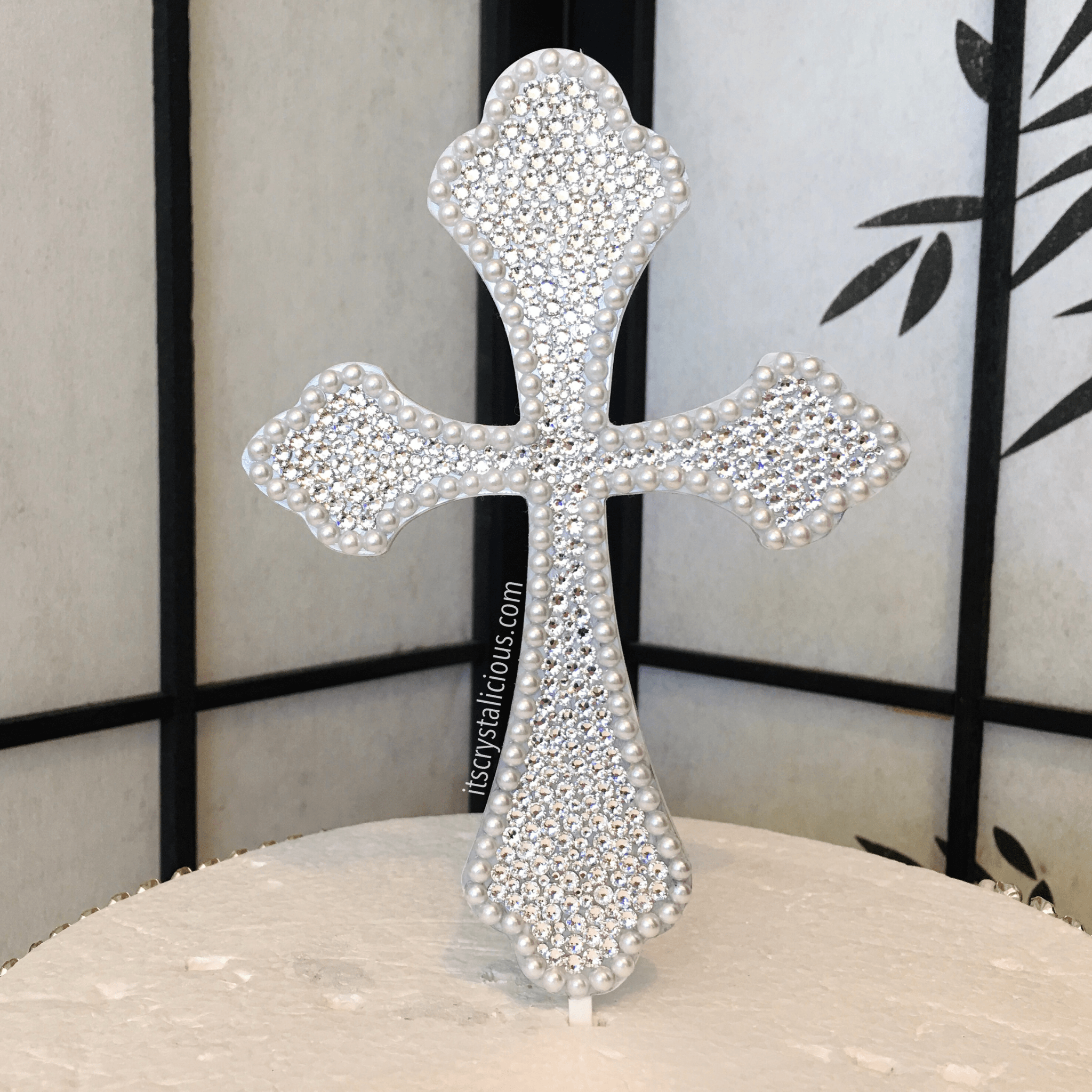 6 inch Pearl outlined Christening Cross Cake Topper * - It's Crystalicious®