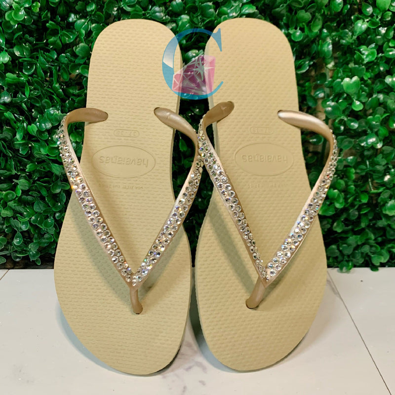 Gold Thin Strap Havaianas with Crystal Clear - 2 Rows* - It's Crystalicious®