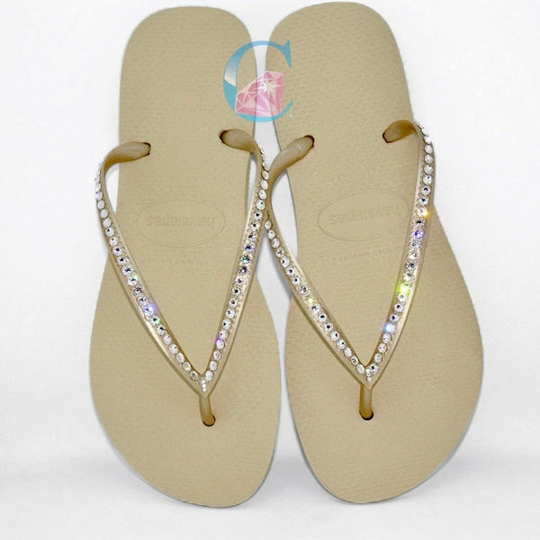 Gold Thin Strap Havaianas with Crystal Clear - 1 Row * - It's Crystalicious®