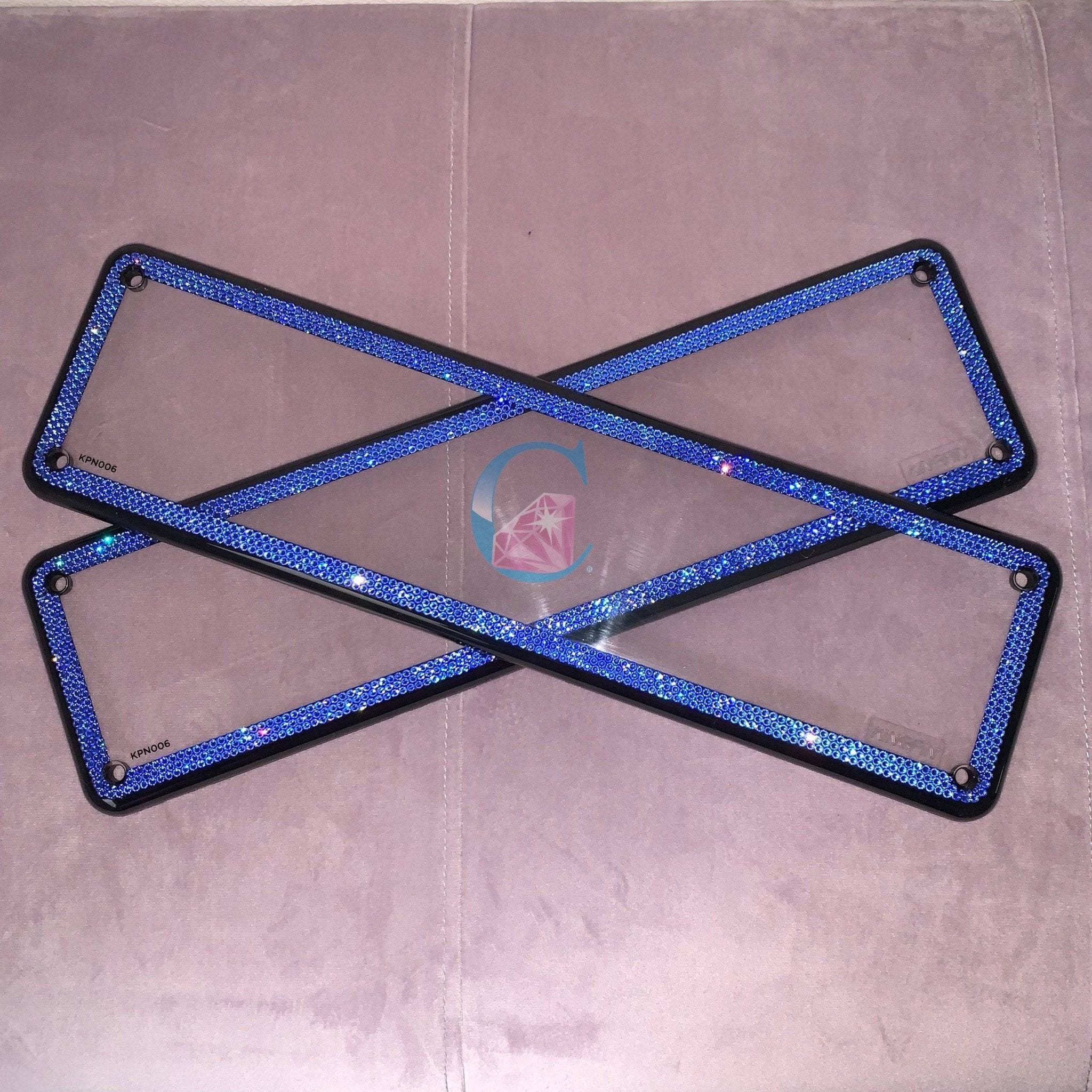 Set of 2 - Crystalicious® 3 Row Number Plate Frame/Sapphire * - It's Crystalicious®