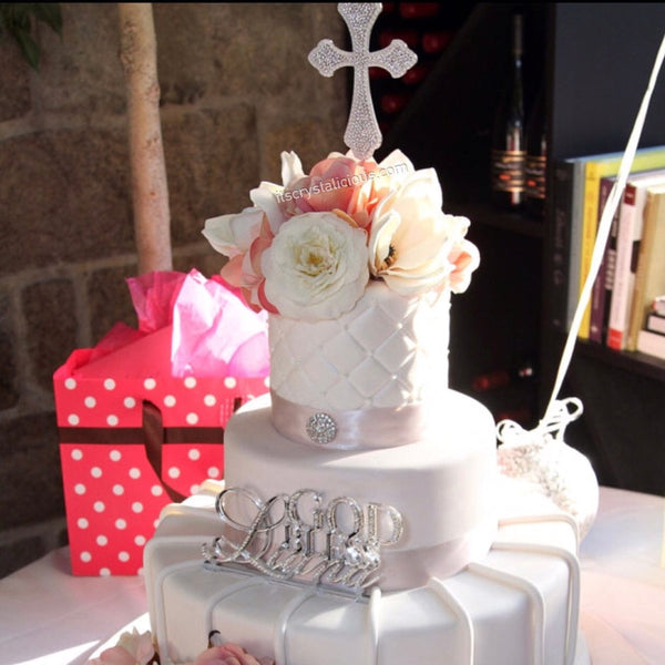 6 inch Pearl outlined Christening Cross Cake Topper *