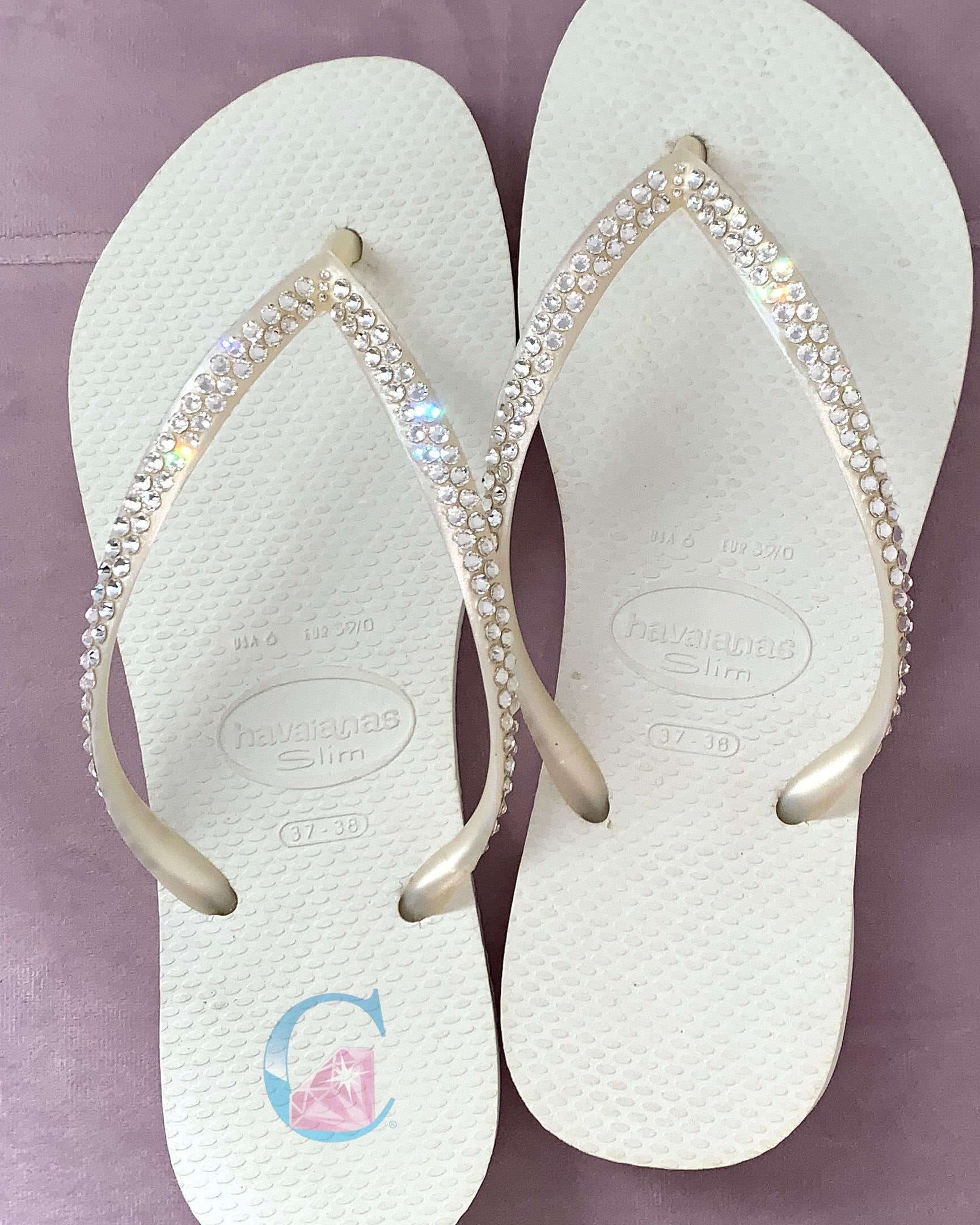 White Thin Strap Havaianas with Crystal Clear - 2 Rows * - It's Crystalicious®