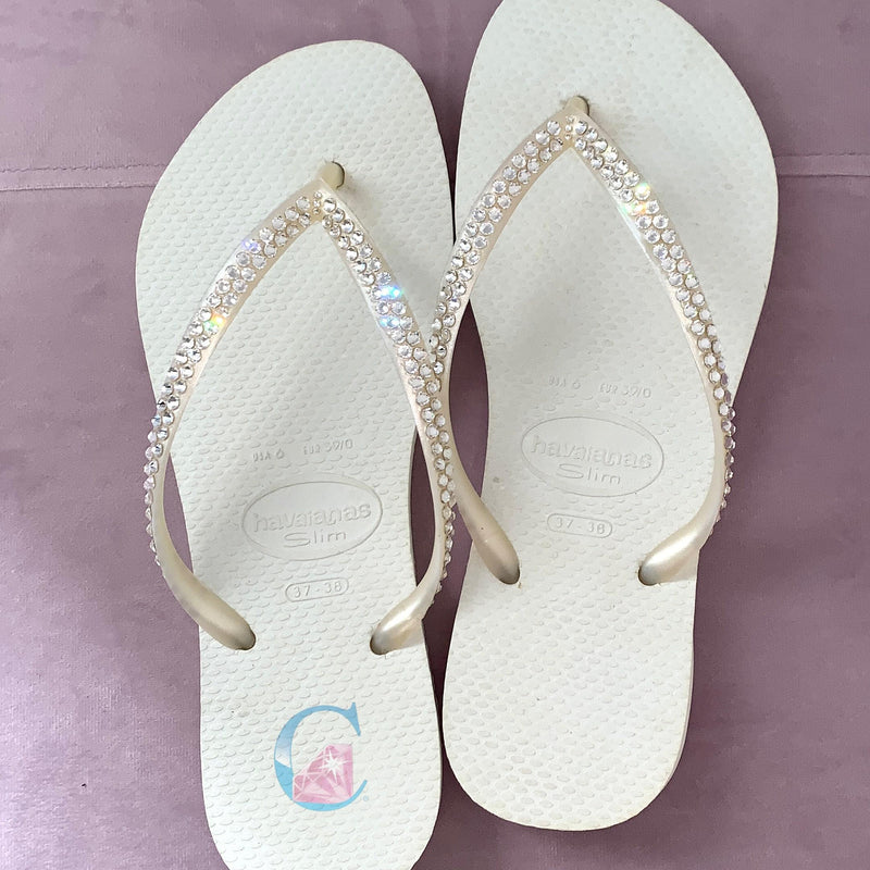 White Thin Strap Havaianas with Crystal Clear - 2 Rows * - It's Crystalicious®