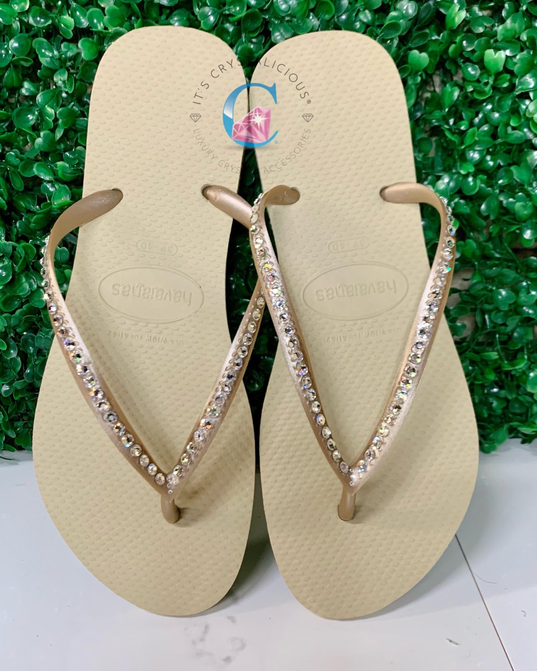 Gold Thin Strap Havaianas/Crystal - 1 Row * - It's Crystalicious®