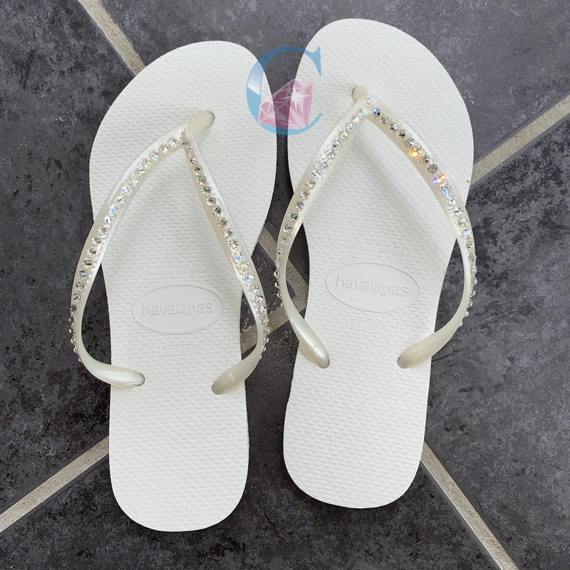 White Thin Strap Crystal embellished Havaianas - 1 Row * - It's Crystalicious®