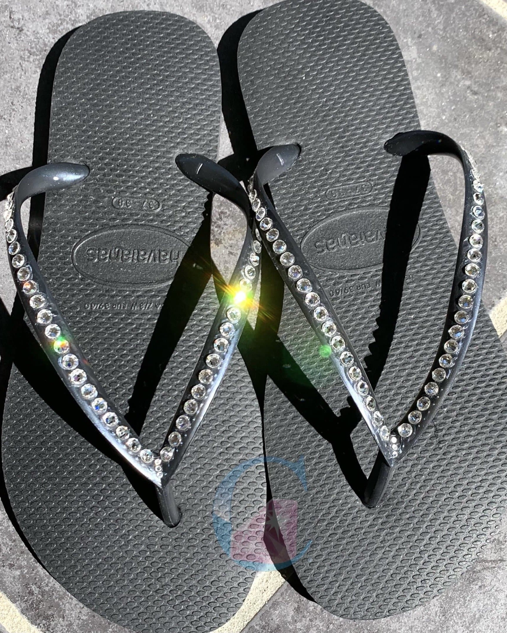 Black Thin Strap Crystal Havaianas - 1 Row * - It's Crystalicious®