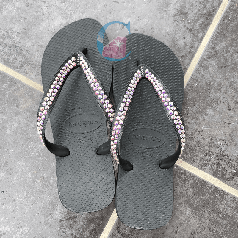 Black Thick Strap Havaiana with Crystal AB - 2 Rows * - It's Crystalicious®