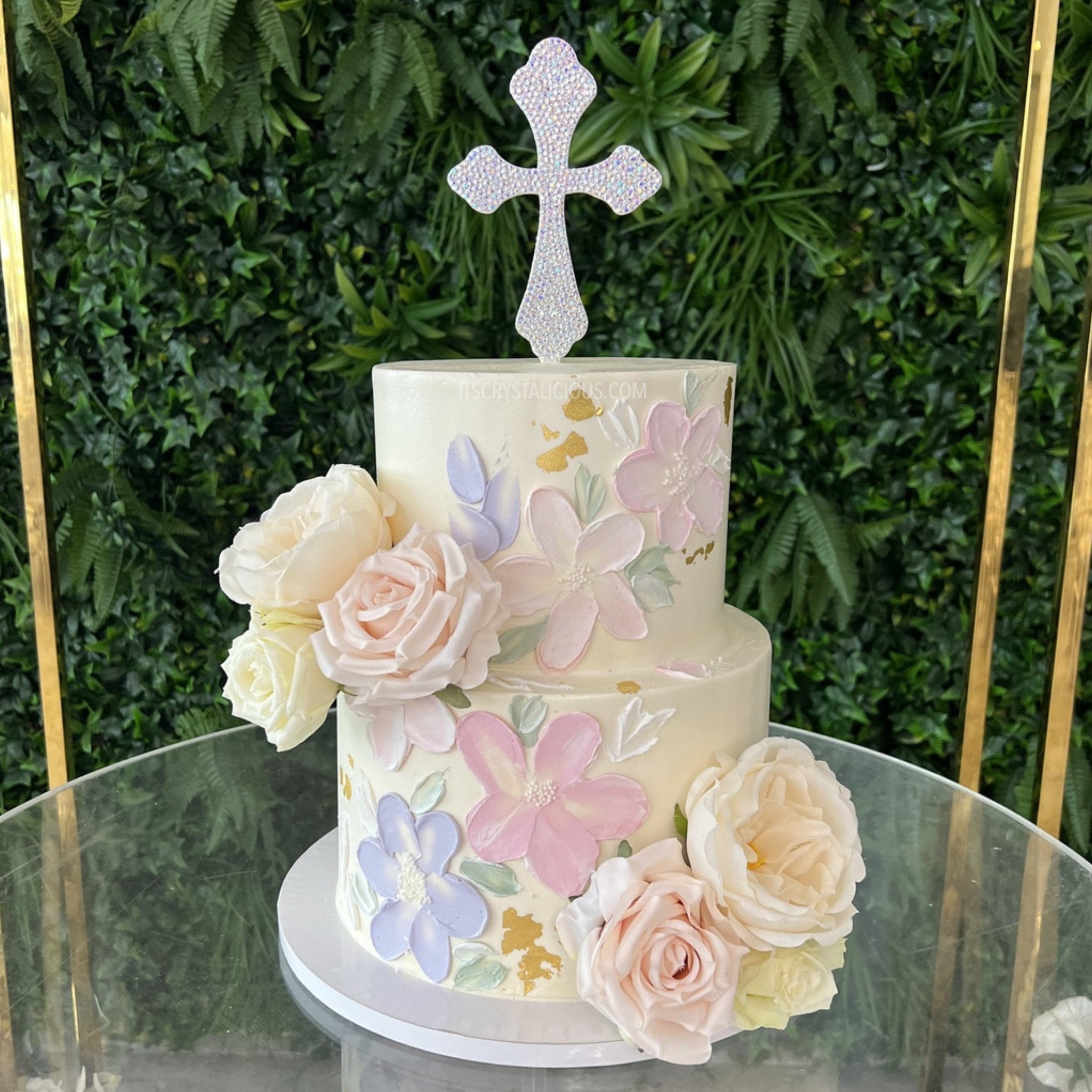 6” Crystal Curved Cross Cake Topper - White/Crystal AB * - It's Crystalicious®