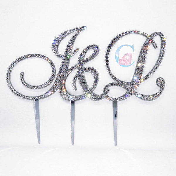 Set of 3 - Crystal embellished Monogram Cake Toppers - Brock Font* - It's Crystalicious®