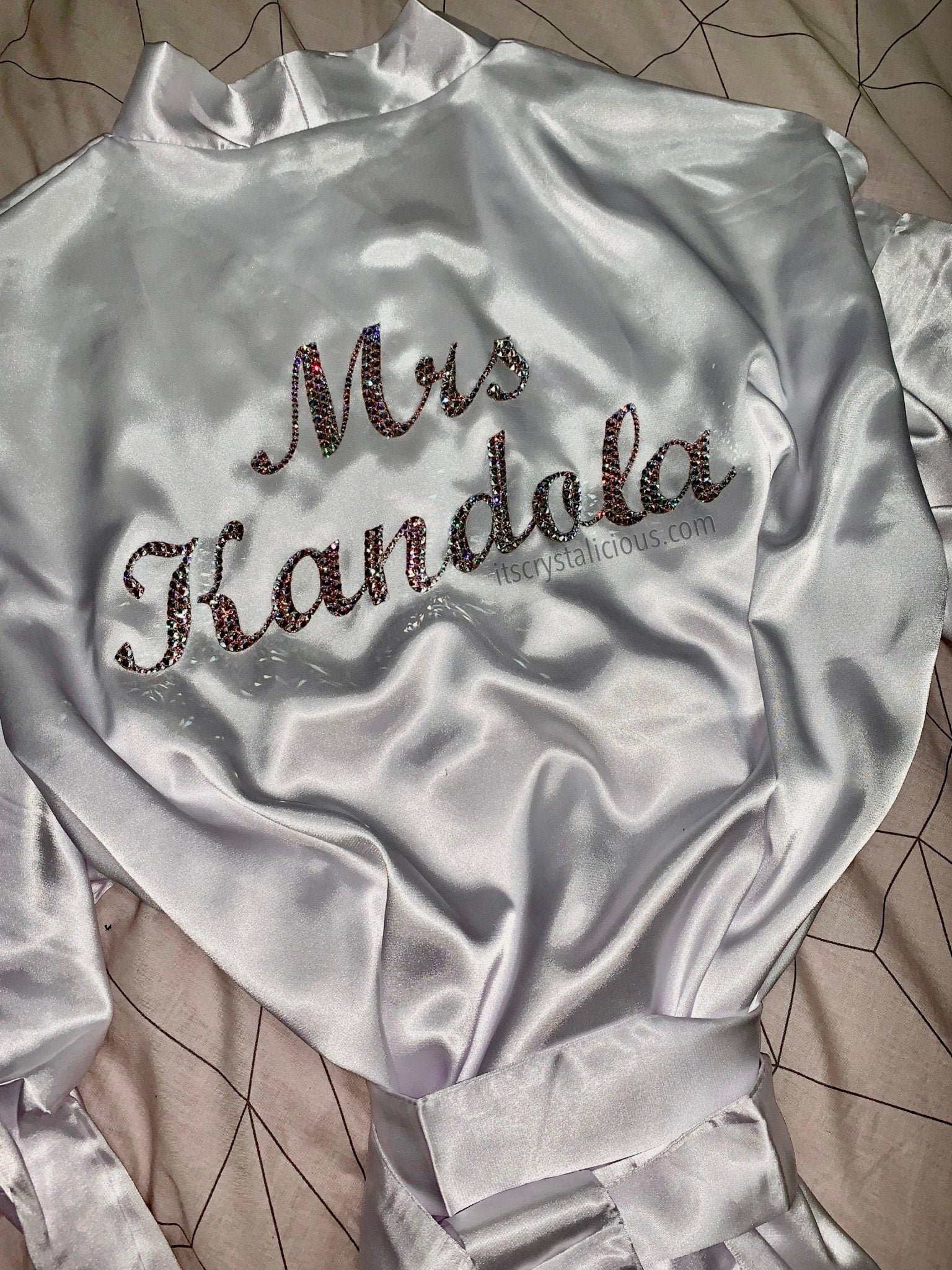 Mrs Surname satin robe - Script MT Bold Crystal AB * - It's Crystalicious®