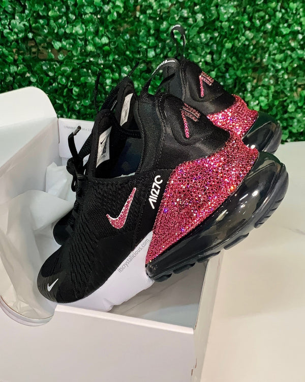 Custom crystal embellished Nike Air Max 270 sneakers Black White Ticks Heel It s Crystalicious