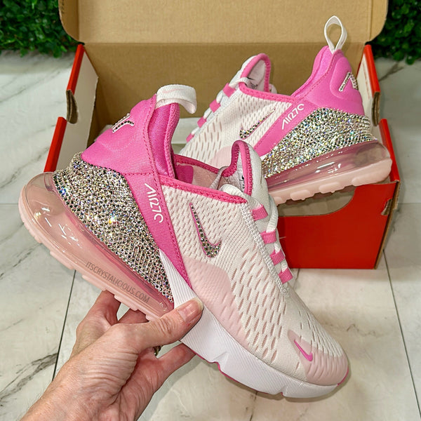 Custom Crystal Nike Air Max 270 sneakers White Pink Pearl Lt Rose Ticks Heel It s Crystalicious