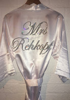 White Personalised Crystal Satin Robe - Mrs* - It's Crystalicious®
