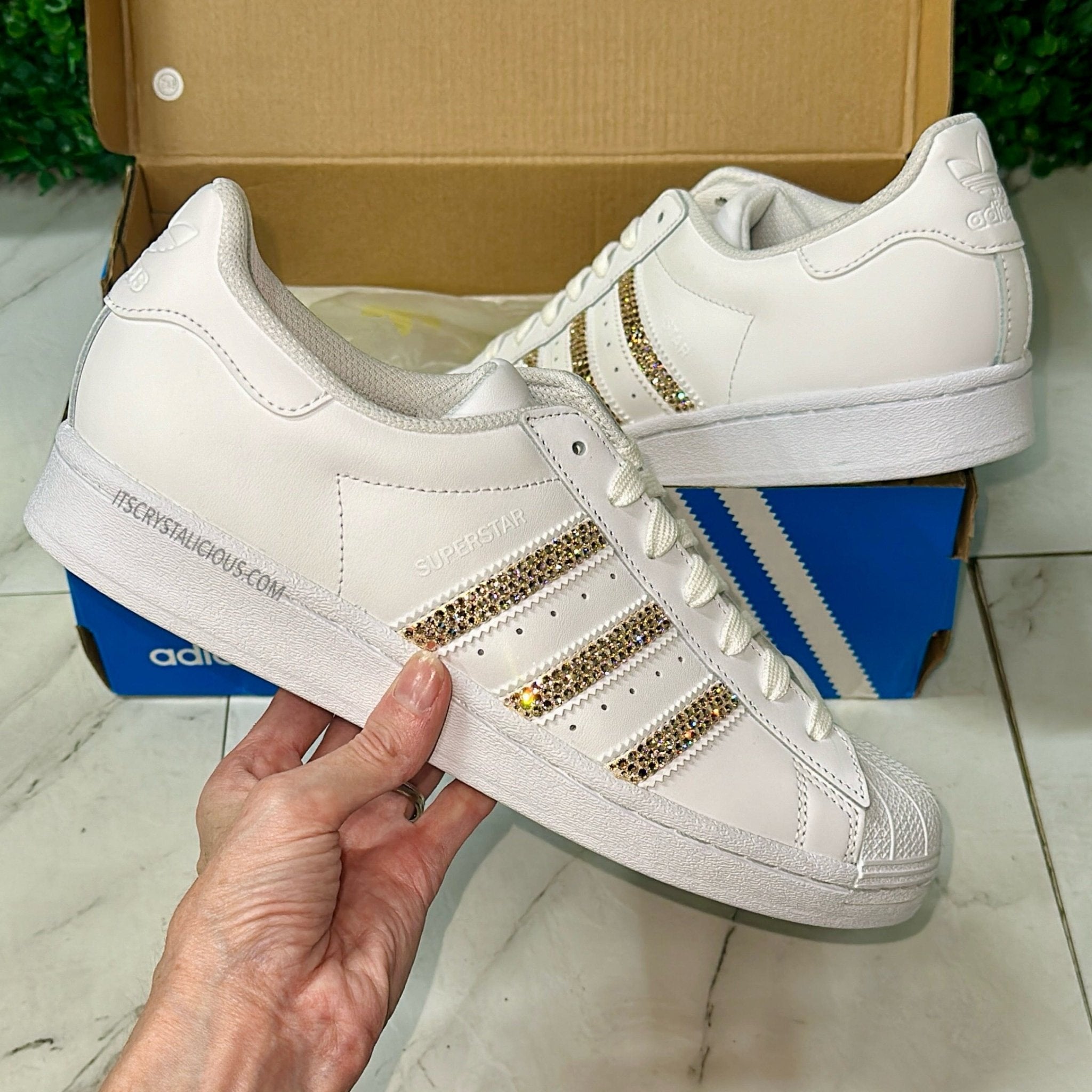 Adidas Superstar - White/Lt Gold Quartz* - It's Crystalicious®