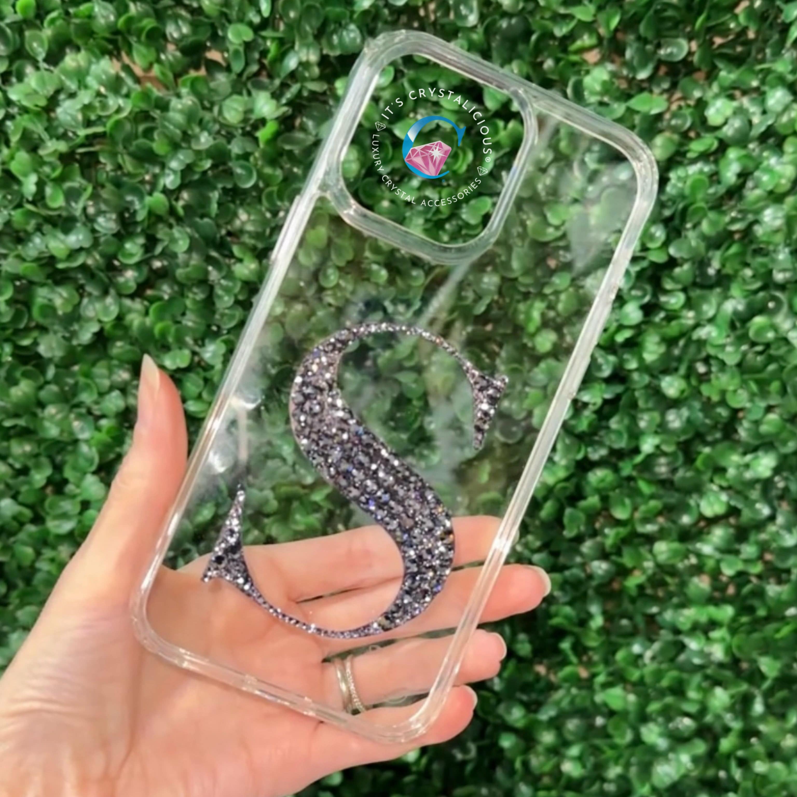 Crystal Bold Initial Bumper Phone cover - Smoked Amethyst* - It's Crystalicious®