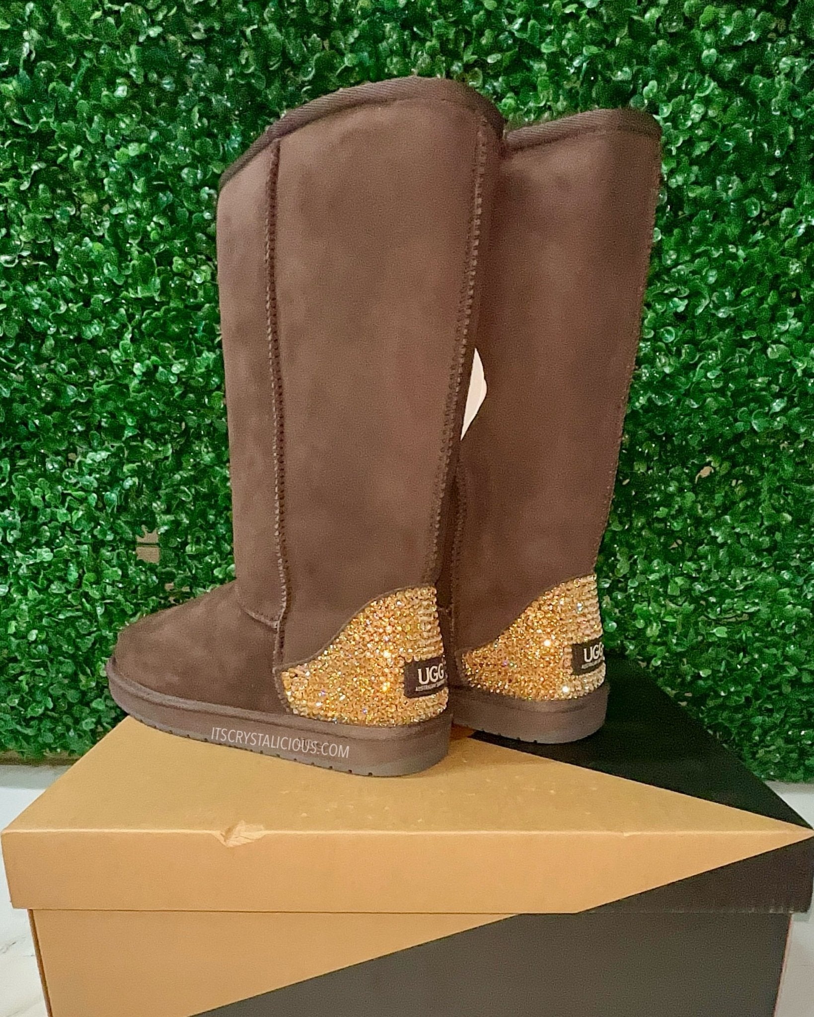 Embellished Tall Genuine Ugg Boots - Chocolate/Golden Honey* - It's Crystalicious®