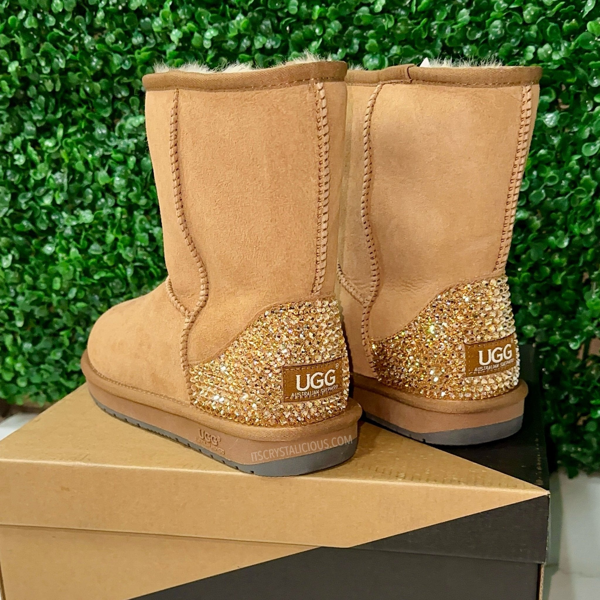 Authentic Short Crystal Ugg Boots - Chestnut/Golden Honey * - It's Crystalicious®