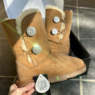 Chestnut/Crystal Short Authentic Ugg Boots - 2 Buttons* - It's Crystalicious®