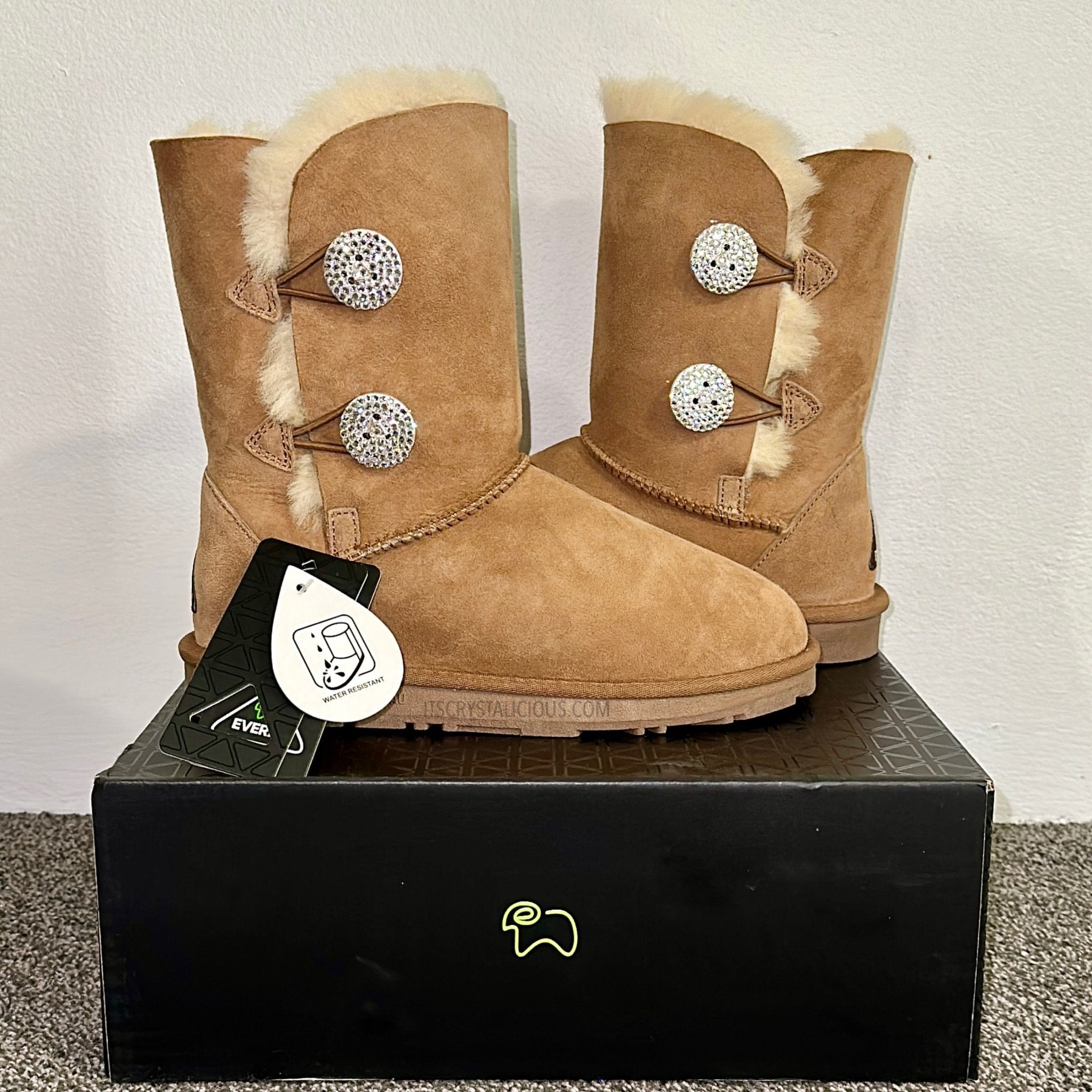 Chestnut/Crystal Short Authentic Ugg Boots - 2 Buttons* - It's Crystalicious®