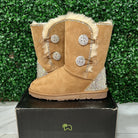 Chestnut/Crystal Short Authentic Ugg Boots - 2 Buttons/Heel Cap/Outline* - It's Crystalicious®