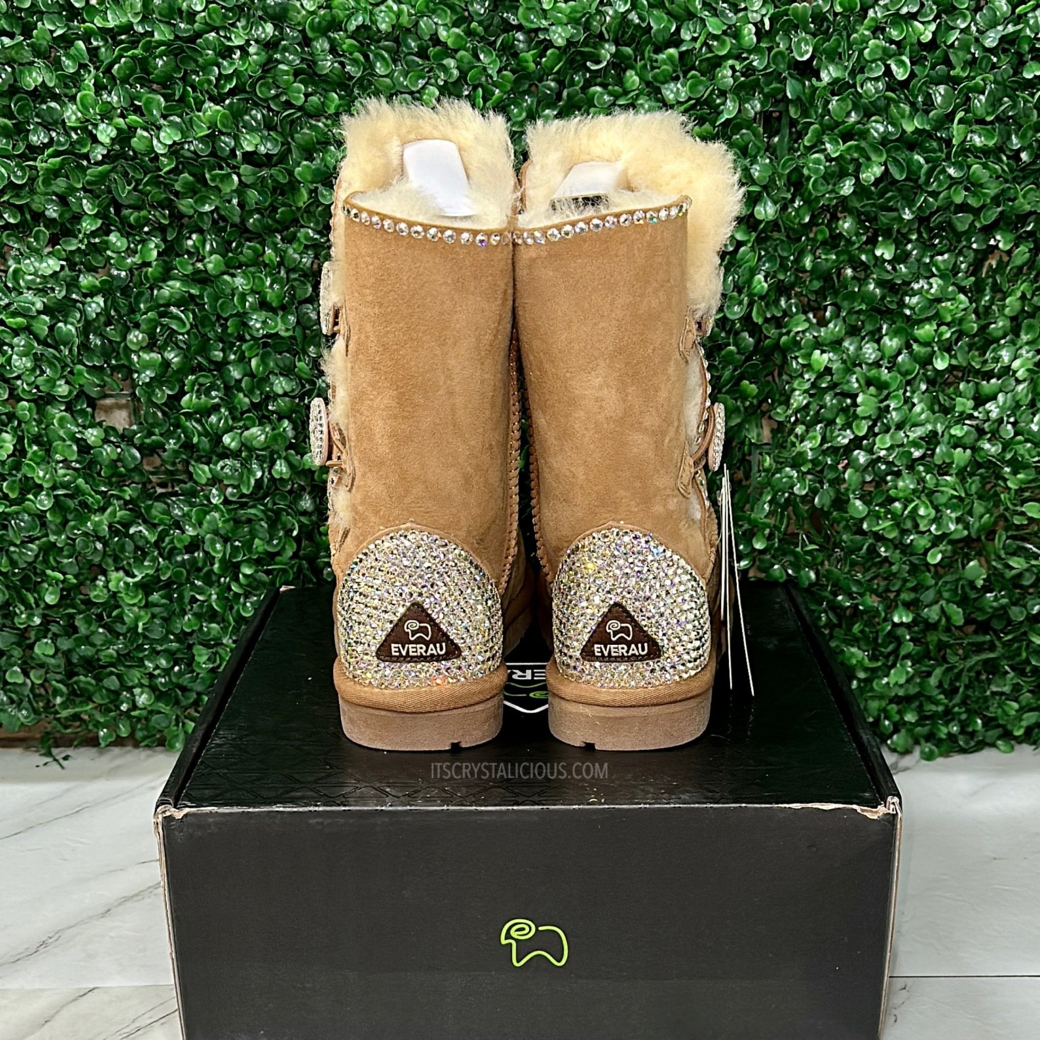 Chestnut/Crystal Short Authentic Ugg Boots - 2 Buttons/Heel Cap/Outline* - It's Crystalicious®