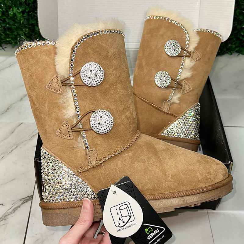 Short Authentic Crystal Ugg Boots - 2 Buttons/Heel Cap/Outline*