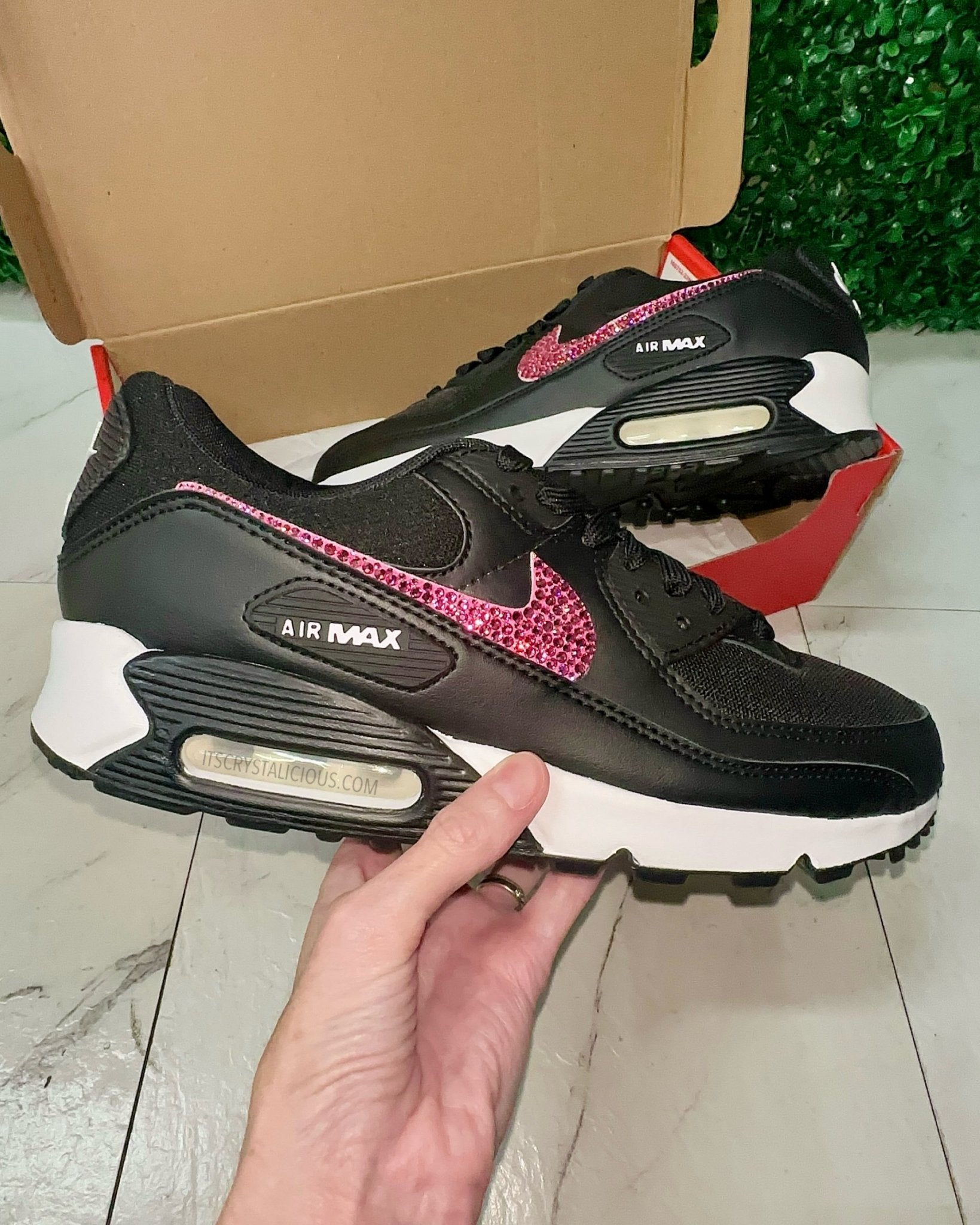 Nike Air Max 90 - White/Black/Rose* - It's Crystalicious®
