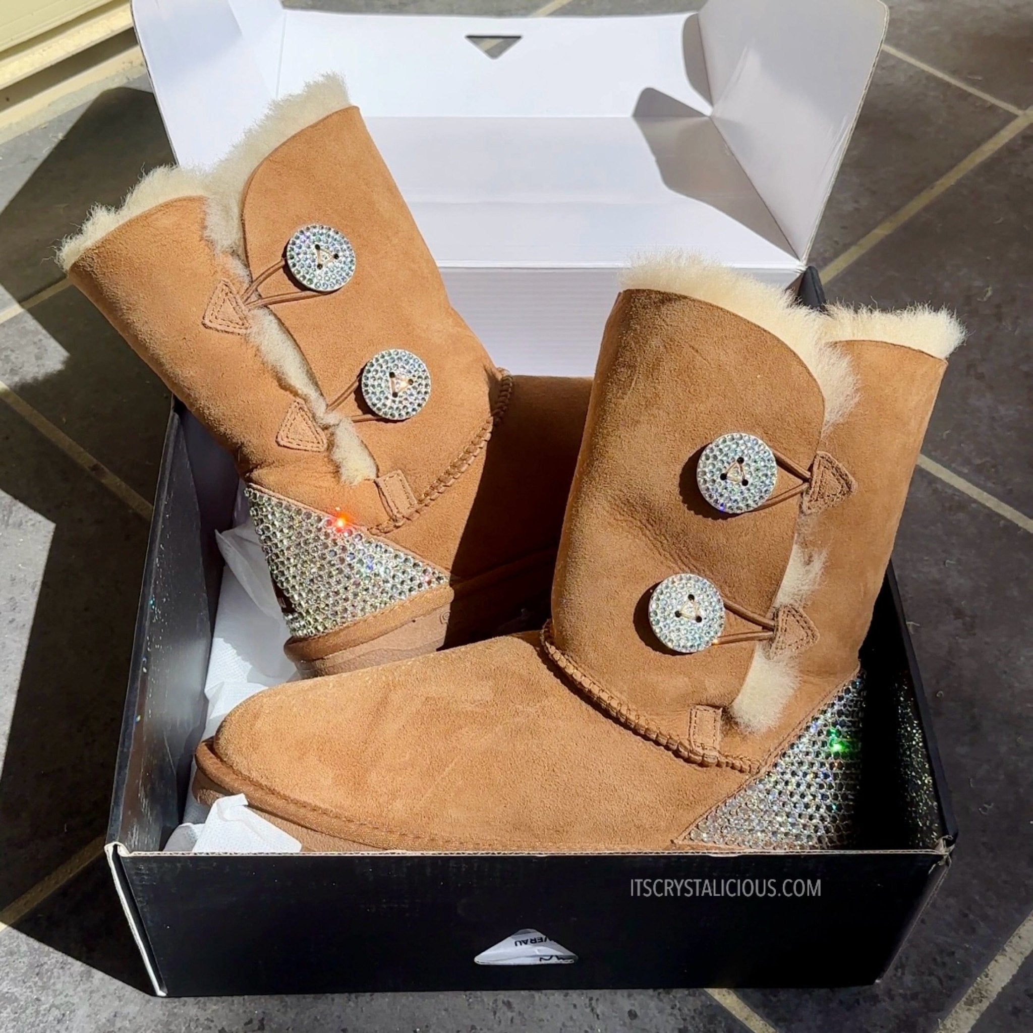 Short Authentic Crystal Ugg Boots - 2 Buttons/Heel Cap* - It's Crystalicious®