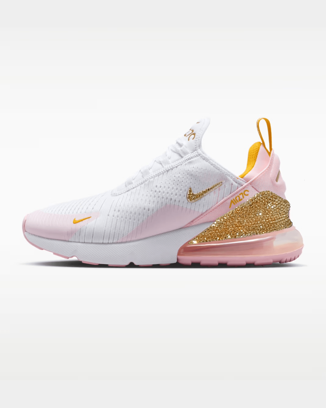 Nike Air Max 270 Uni Gold/Pink Foam: Custom Crystal - It's Crystalicious®