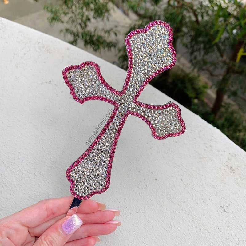 6" Curved Crystal Cross Cake Topper - Rose/Crystal*