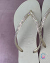 White Thin Strap Havaianas/Crystal - 2 Rows *