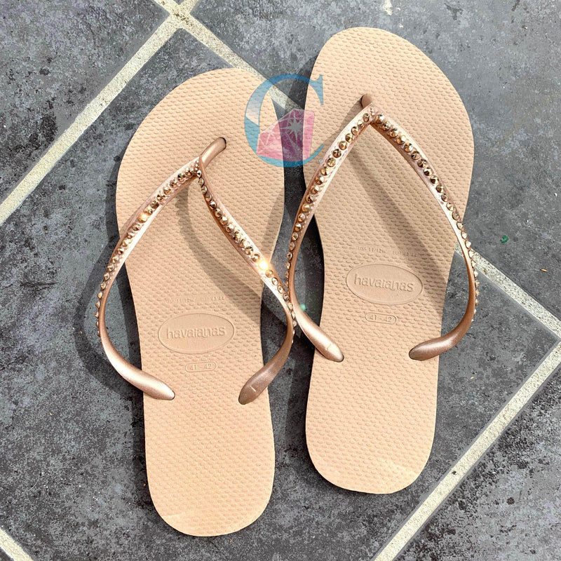 Rose Gold Thin Strap Crystal embellished Havaianas - 1 Row * - It's Crystalicious®