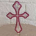 4" Curved Cross Cake Topper - Double Outline Pink/Crystal* - It's Crystalicious®