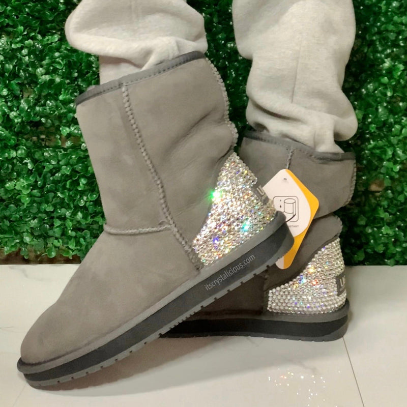 Authentic Short Crystal Ugg Boots - Grey *