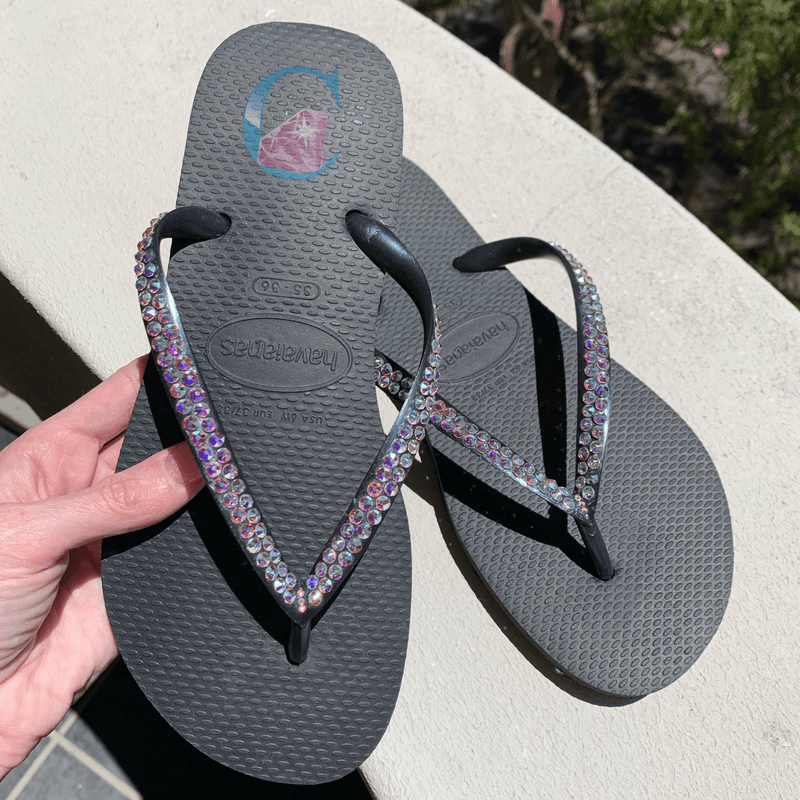 Black Thin Strap Havaianas with Crystal AB - 2 Rows* - It's Crystalicious®