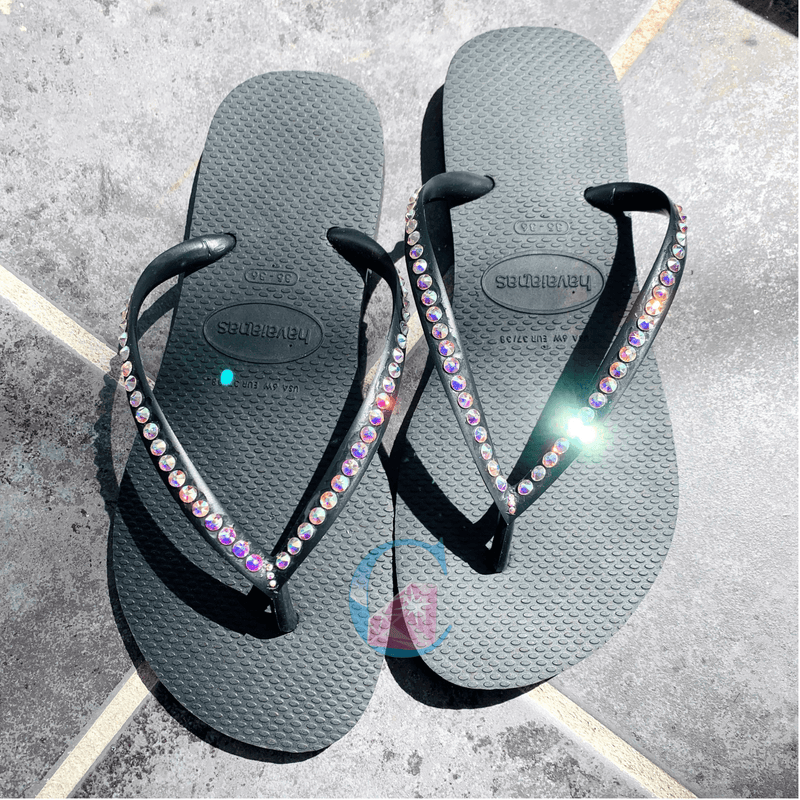 Black Thin Strap Havaianas with Crystal AB - 1 Row * - It's Crystalicious®