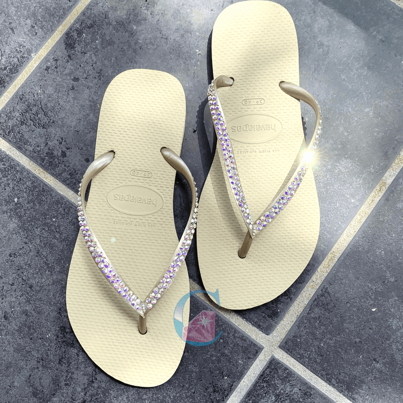 Gold Thin Strap Havaianas with Crystal AB - 2 Rows* - It's Crystalicious®