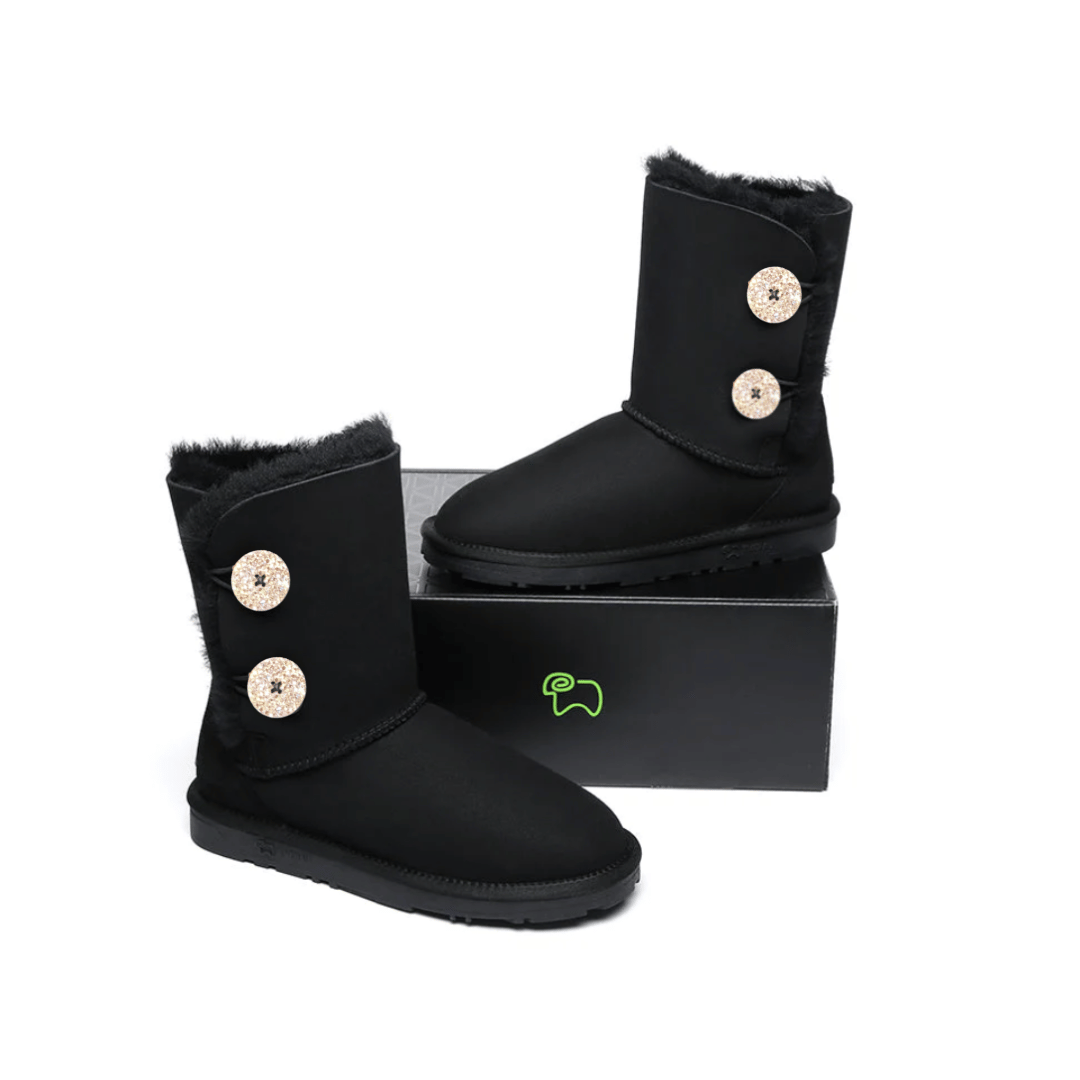 Black/Crystal Short Authentic Ugg Boots - 2 Buttons* - It's Crystalicious®