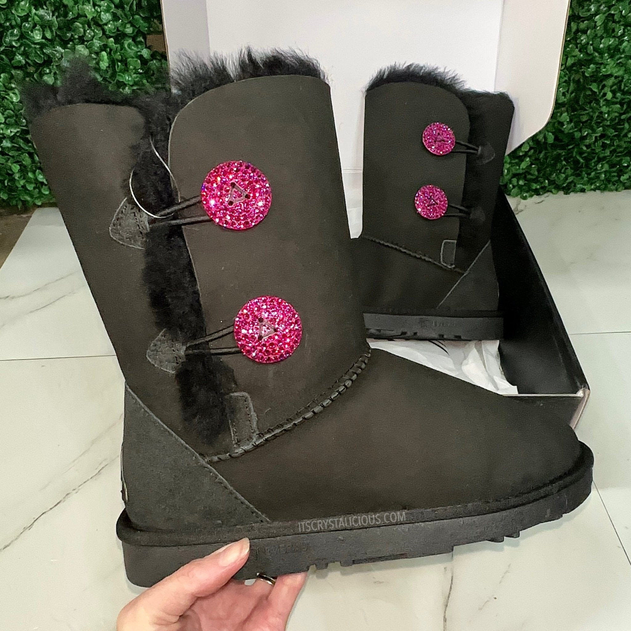 Black/Fuchsia Short Authentic Ugg Boots - 2 Buttons* - It's Crystalicious®